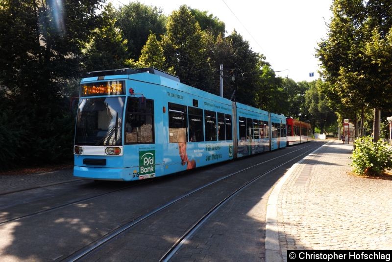Bild: TW 615+613 als Linie 7 am Brühler Garten.