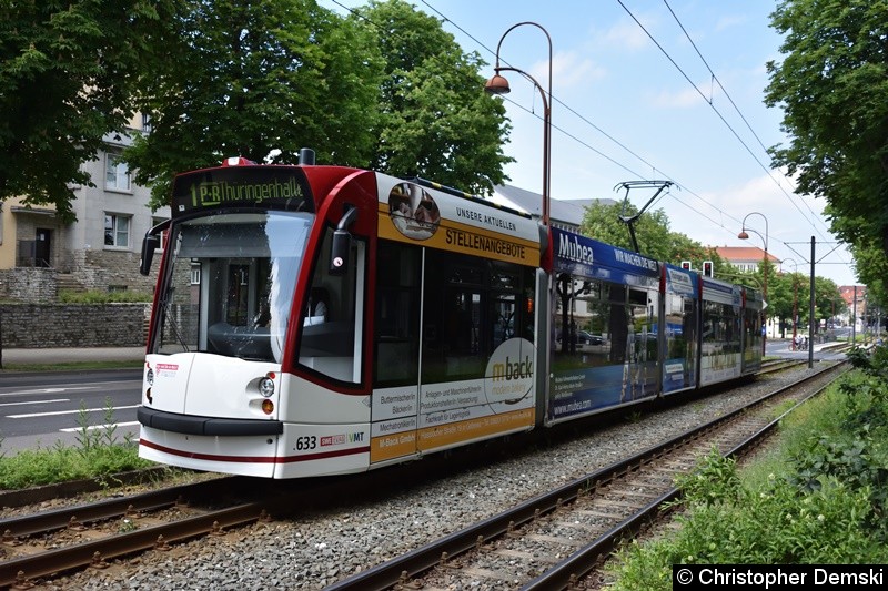 Bild: TW 633 als Linie 1 zwischen Haltestellen  Landtag/Stadion Nord und Humboldtstraße
