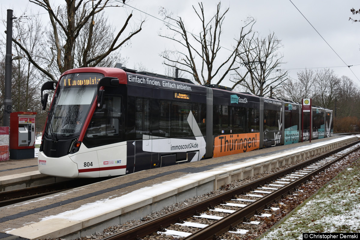 Bild: TW 804 als Linie 1 an der Thüringenhalle.