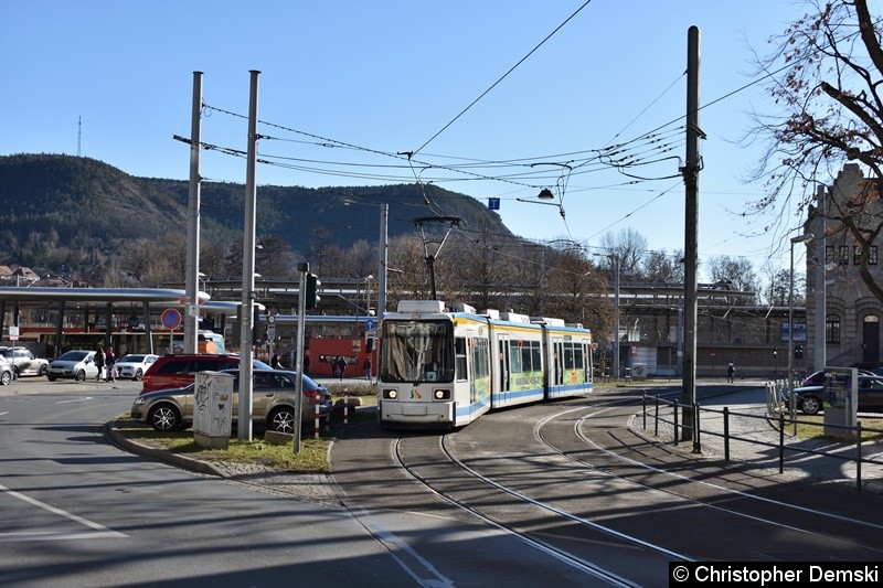 Bild: TW 611 zwischen den Haltestellen Paradiesbahnhof und Stadtzentrum