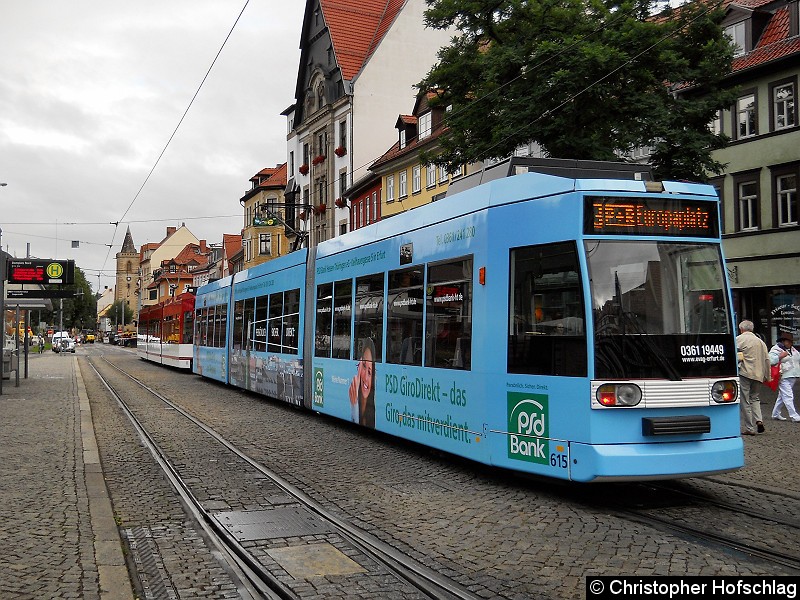 Bild: TW 613+615 am Domplatz Nord als Linie 3.