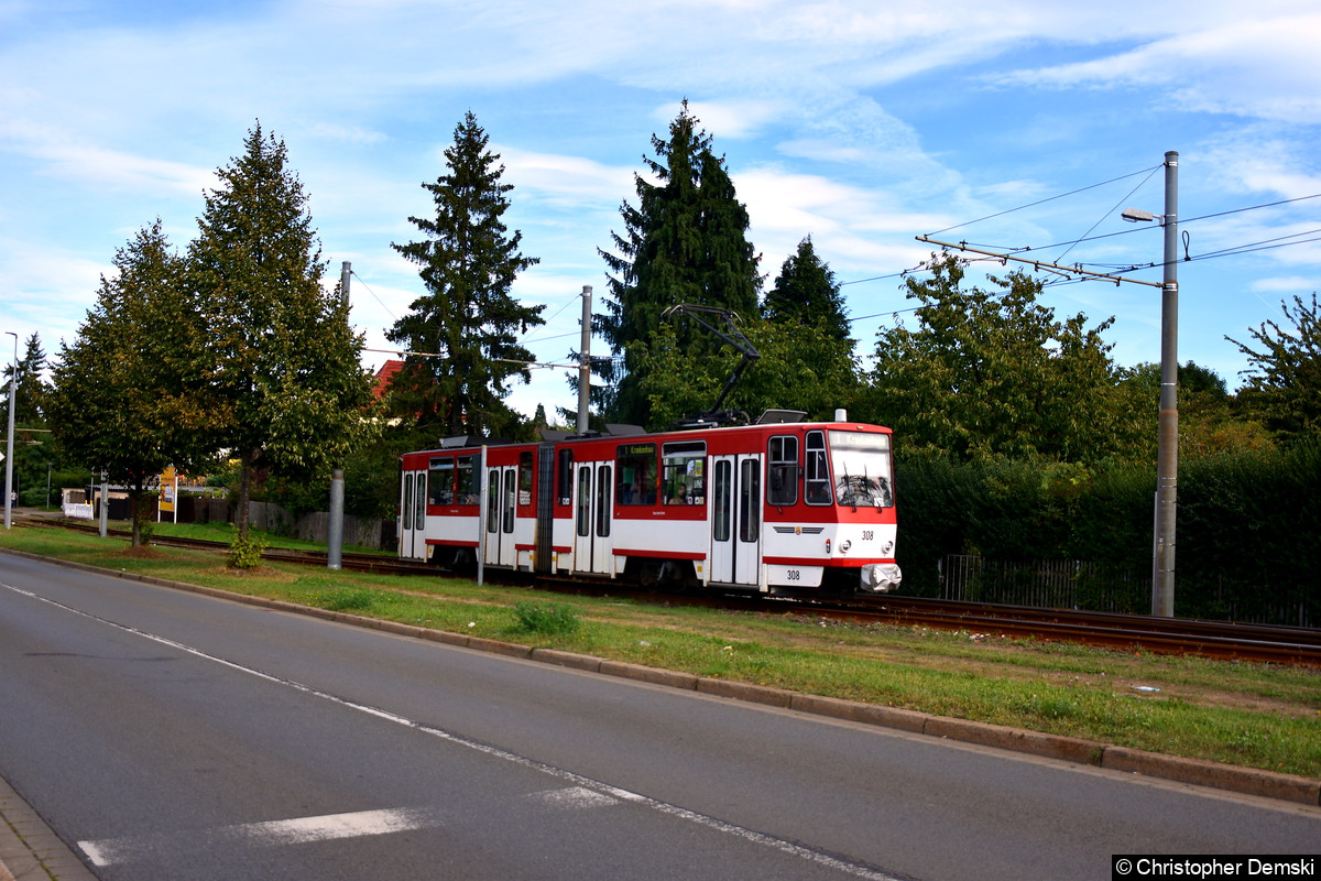 TW 308 in der Waltershäuser Straße in Richtung Krankenhaus.