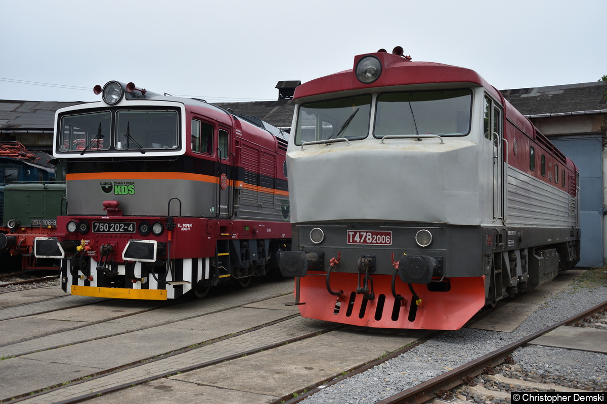 750 202-4 und T478 2006 vor den Lokschuppen im Eisenbahnmuseum Weimar.