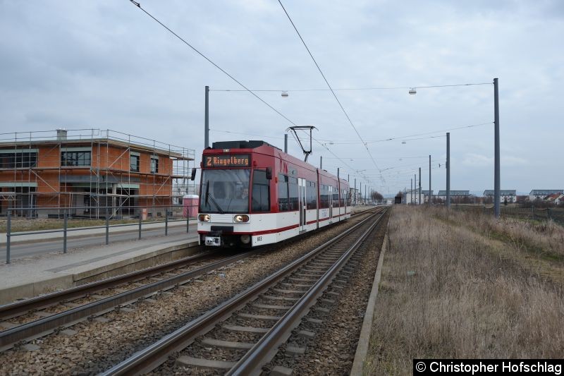 Bild: TW 603 als Linie 2 an der Haltestelle Ringelberg.