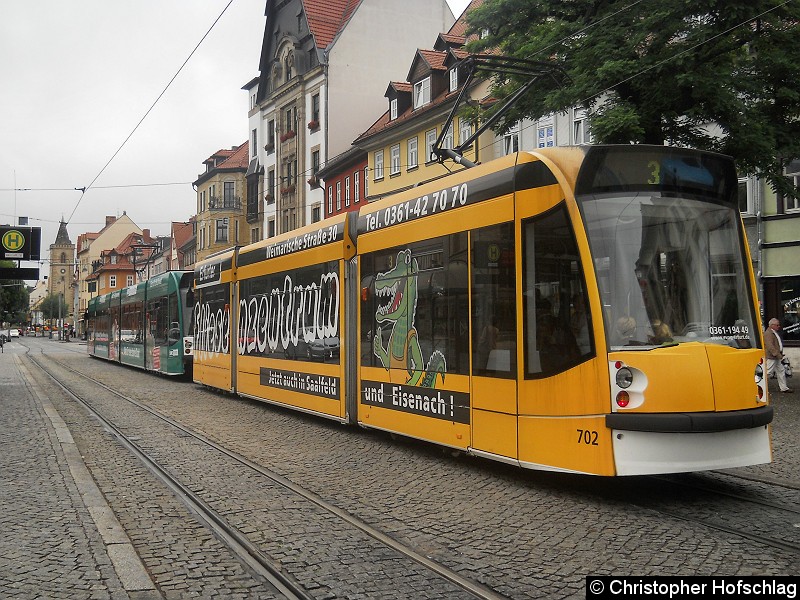 Bild: TW 631+702 auf der Linie 3 Richtung Europaplatz an der Haltestelle Domplatz Nord.