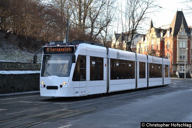 Bild: TW 624 als Linie 1 am Stadtpark/Schillerstraße.