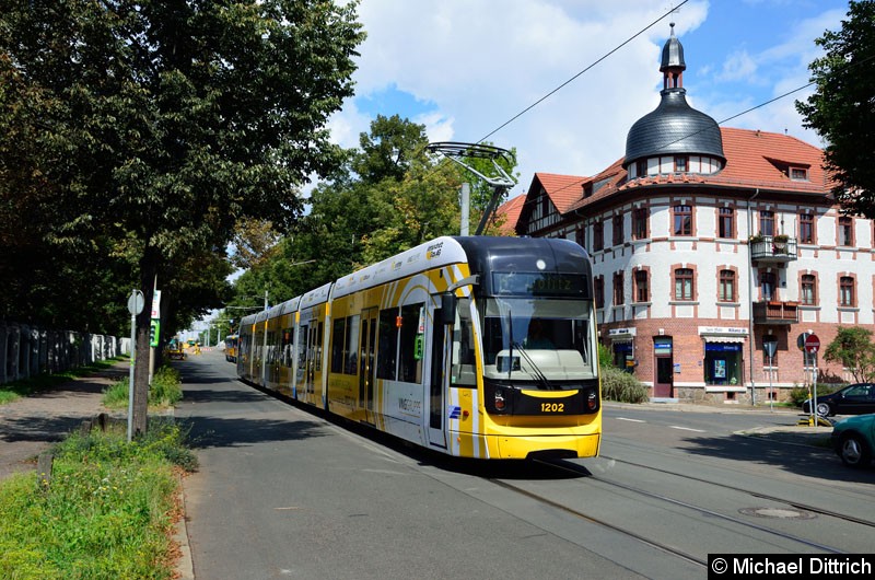 Bild: 1202 als Linie 11E kurz vor der Haltestelle Raschwitzer Str.