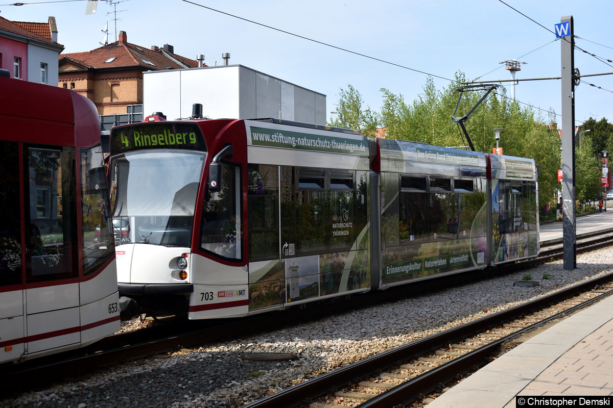 Bild: TW 703 als zweiter Wagen am Gothaer Platz.