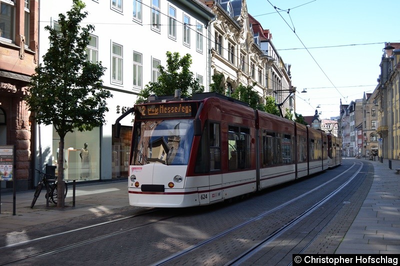 Bild: TW 624+712 als Linie 2 zwischen den Haltestellen Anger und Angerbrunnen.