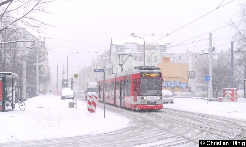 Bild: TW 637 auf der Linie 8 an der Haltestelle Kantstraße.