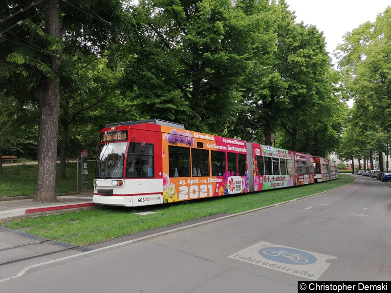 Bild: TW 611+606 als Linie 3 an der Haltestelle Robert-Koch-Straße.
