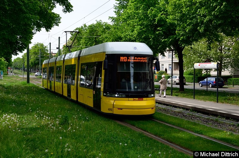 Bild: 4013 als Linie M13 nach S+U Alexanderplatz zwischen den Haltestellen Stahlheimer Str./Wisbyer Str
und Prenzlauer Allee/Ostseestr.