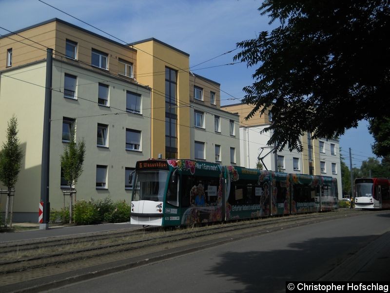 Tw 635 auf dem Weg in Richtung Wiesenhügel als Linie 6 in der Melchendorfer Straße . Bild: Tw 635 auf dem Weg in Richtung Wiesenhügel als Linie 6 in der Melchendorfer Straße .